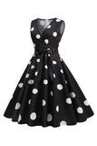 1950s Vestido Vintage Azul Claro Lunares