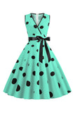 1950s Vestido Vintage Azul Claro Lunares