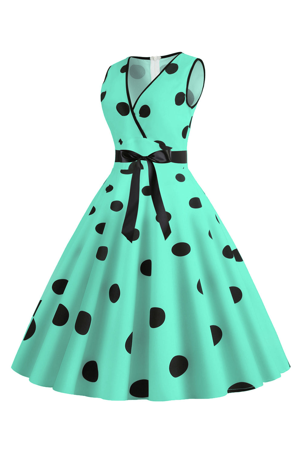 1950s Vestido Vintage Azul Claro Lunares