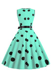 1950s Vestido Vintage Azul Claro Lunares
