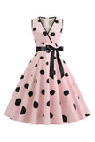 1950s Vestido Vintage Azul Claro Lunares