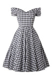 1950s Vestido Vintage Negro A Cuadros