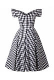 1950s Vestido Vintage Negro A Cuadros