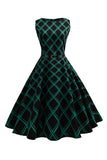 1950s Vestido A Cuadros Verde