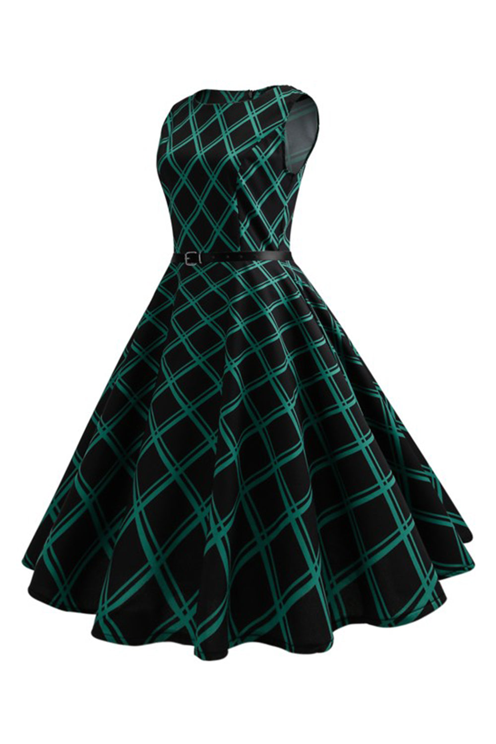 1950s Vestido A Cuadros Verde