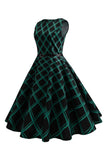 1950s Vestido A Cuadros Verde