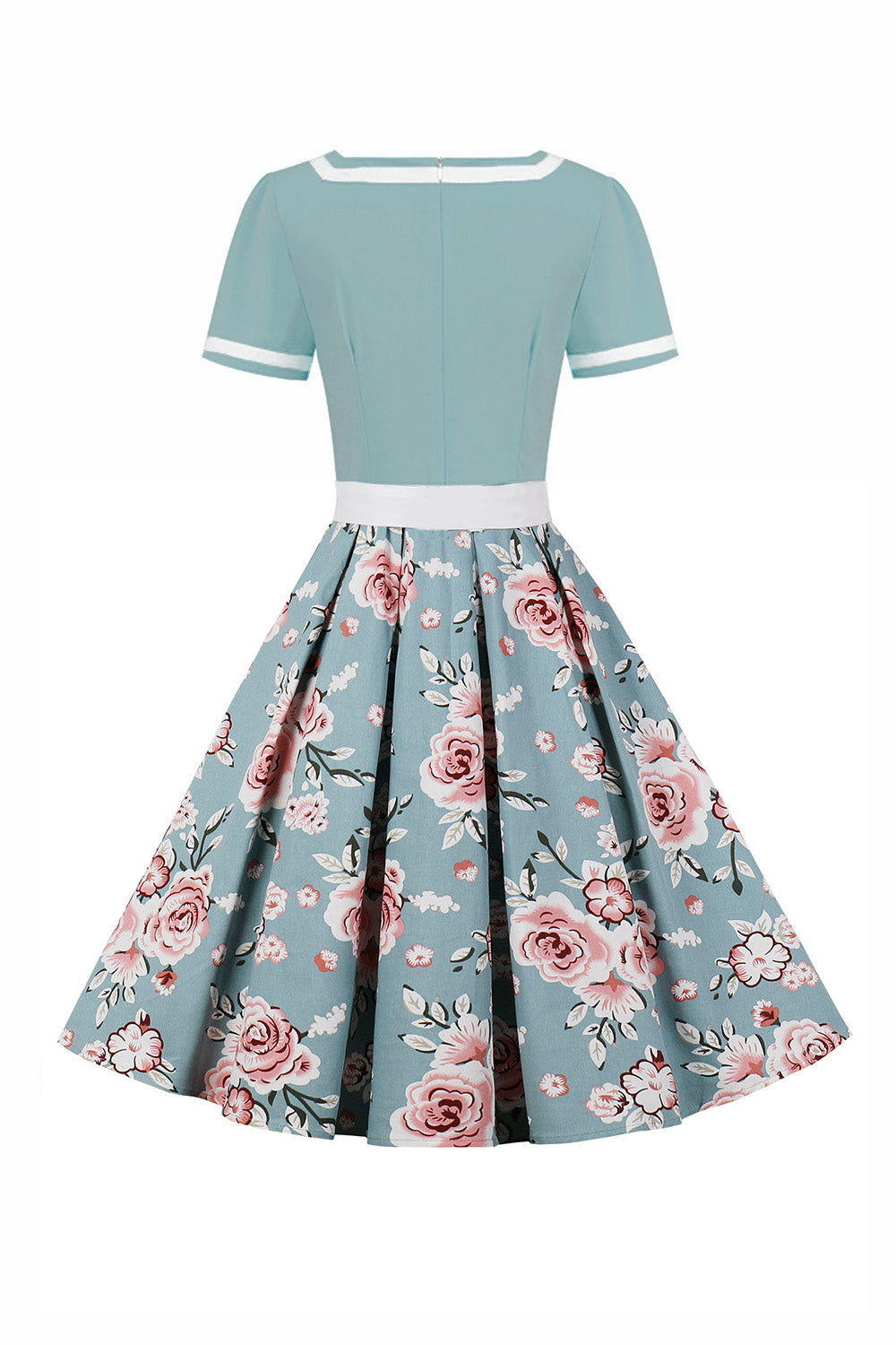 Cuello en V Mangas Cortas 1950s Vestido Negro Con Cinturón