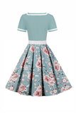 Cuello en V Mangas Cortas 1950s Vestido Negro Con Cinturón