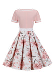 Cuello en V Mangas Cortas 1950s Vestido Negro Con Cinturón