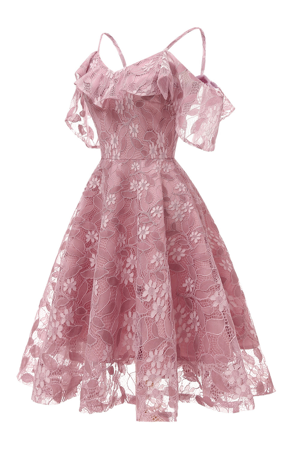 A Línea Fuera del Hombro Vestido Vintage de Encaje Rosa