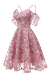 A Línea Fuera del Hombro Vestido Vintage de Encaje Rosa