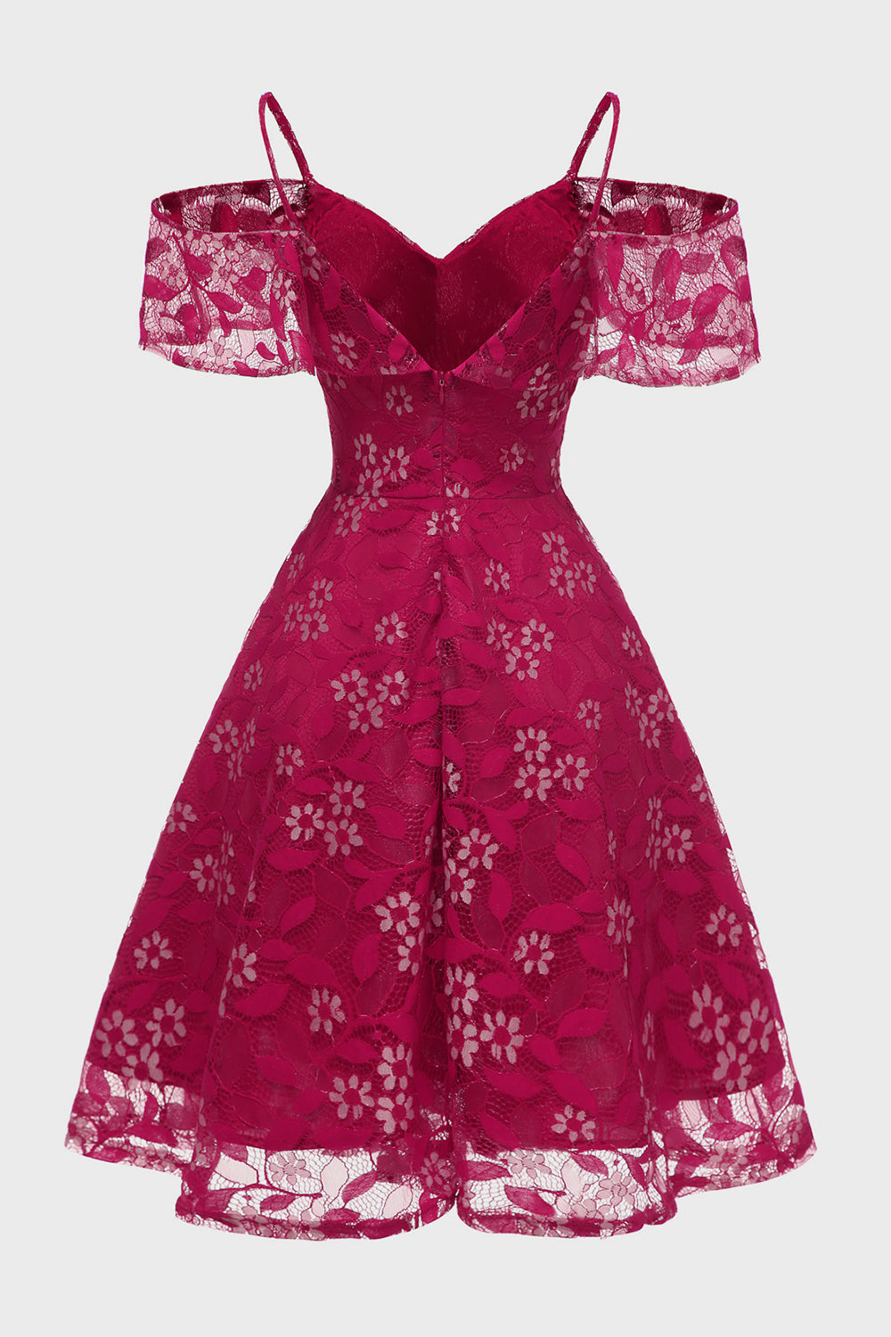 A Línea Fuera del Hombro Vestido Vintage de Encaje Rosa