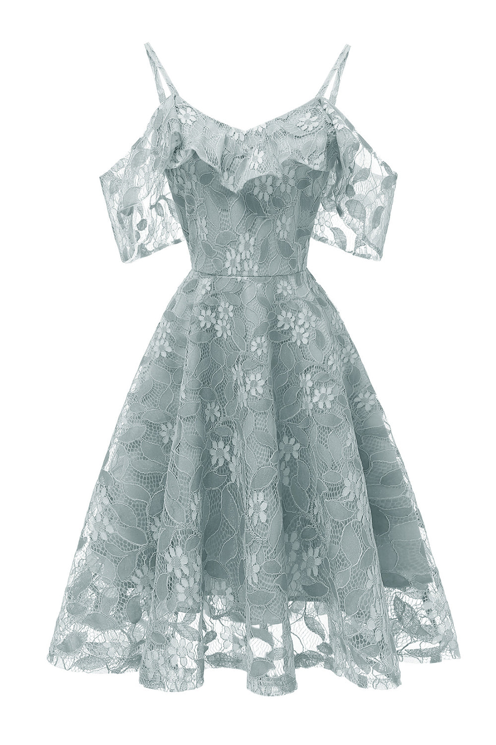 A Línea Fuera del Hombro Vestido Vintage de Encaje Rosa