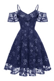 A Línea Fuera del Hombro Vestido Vintage de Encaje Rosa