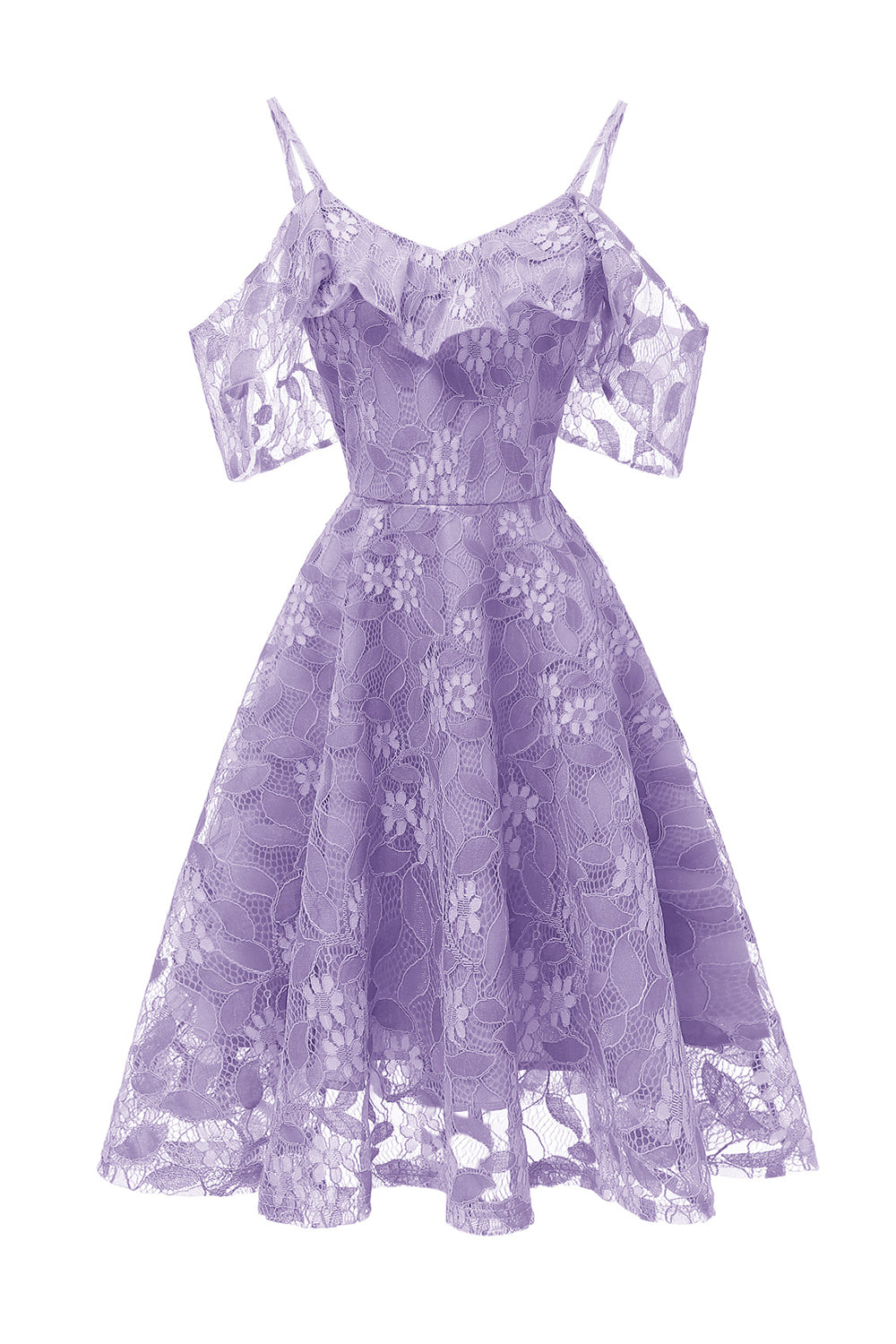 A Línea Fuera del Hombro Vestido Vintage de Encaje Rosa