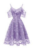 A Línea Fuera del Hombro Vestido Vintage de Encaje Rosa