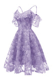 A Línea Fuera del Hombro Vestido Vintage de Encaje Rosa