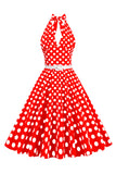 Halter Lunares Rojo 1950s Vestido