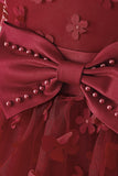 Vestido de fiesta de tul rosa chica con apliques