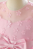 Vestido de fiesta de tul rosa chica con apliques