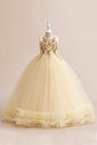 Champagne Tulle A Line Girl Dress con bordado