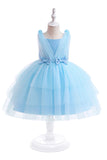 Vestido de fiesta de tul azul para chicas con lazos