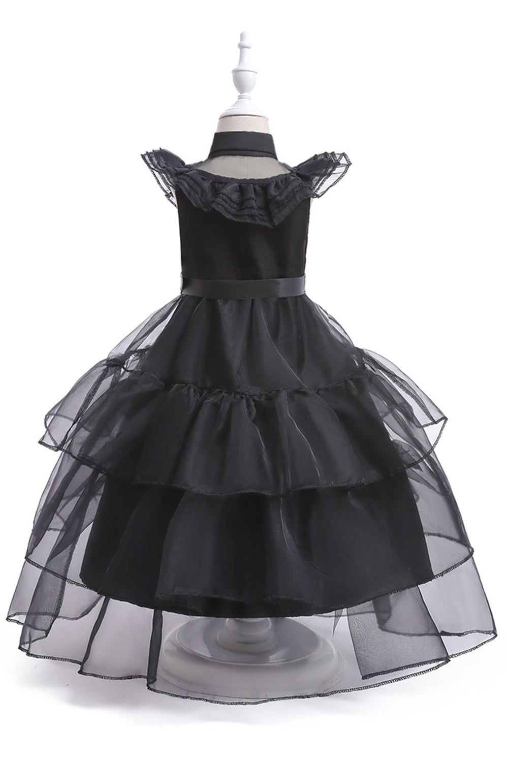 Black Tulle A Line Girl Dress con cinturón