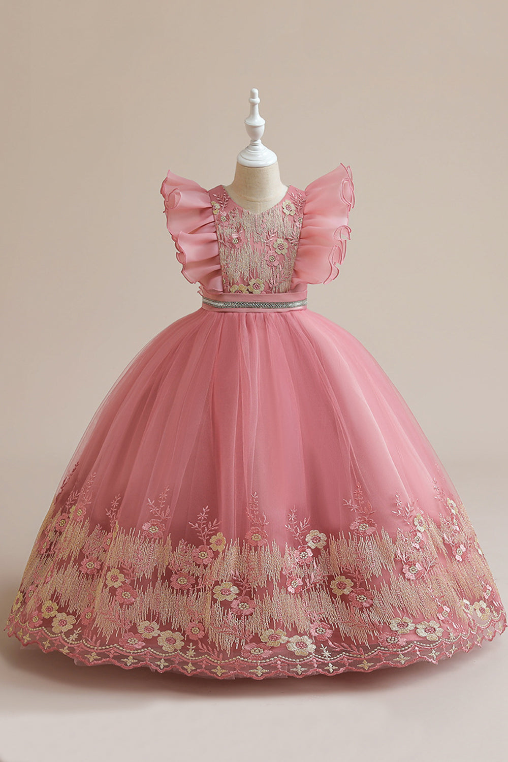 Blue A Line Tulle Girl Dress con bordado
