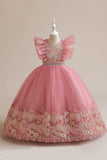 Blue A Line Tulle Girl Dress con bordado