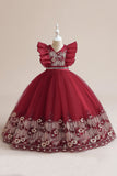 Blue A Line Tulle Girl Dress con bordado
