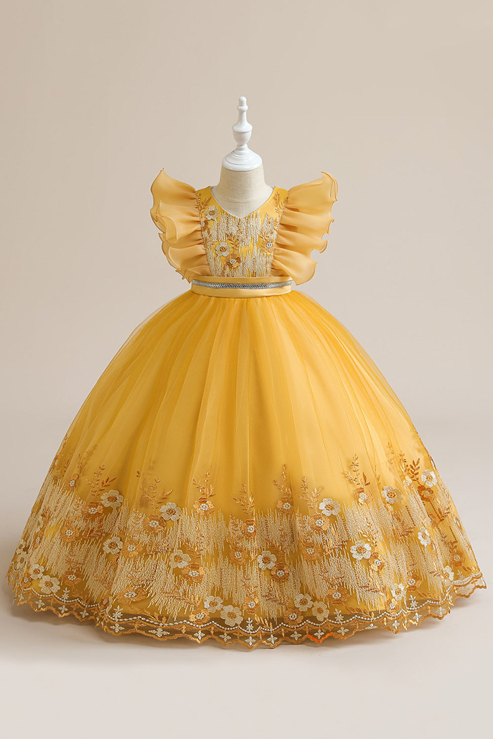 Blue A Line Tulle Girl Dress con bordado