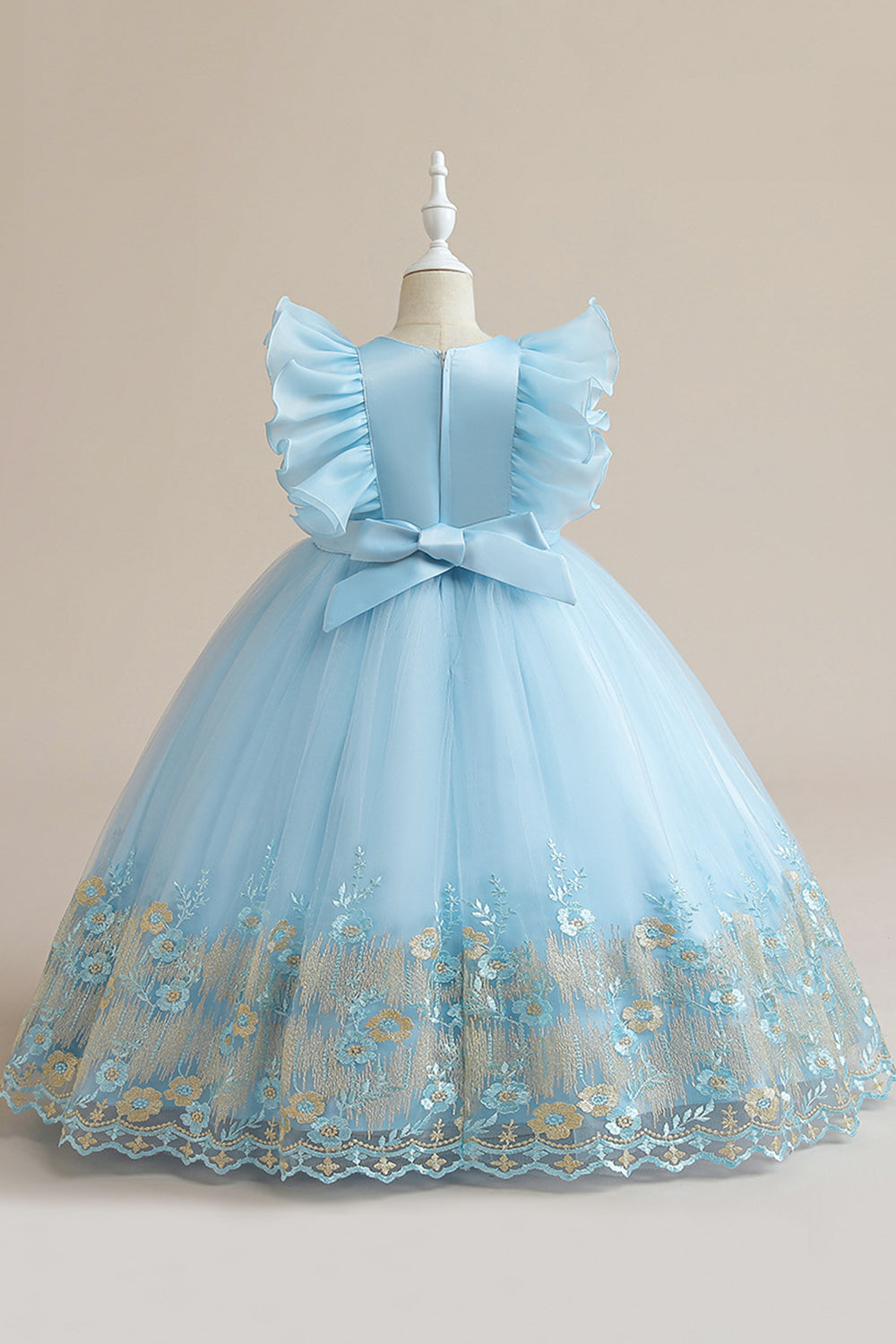 Blue A Line Tulle Girl Dress con bordado