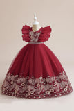 Blue A Line Tulle Girl Dress con bordado