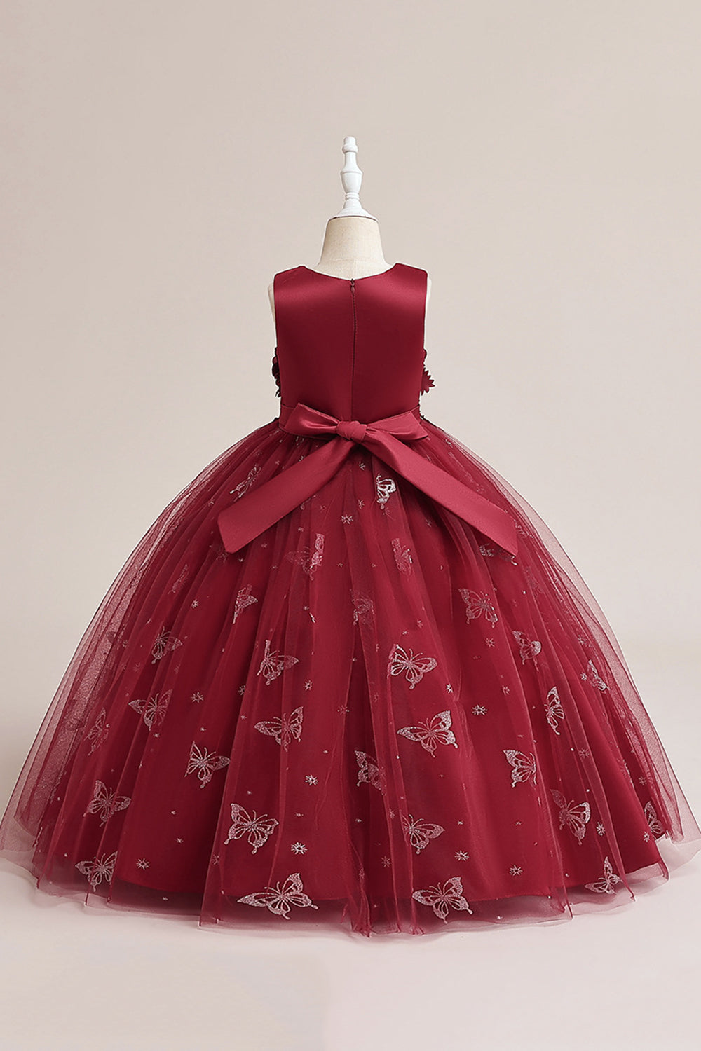 Vestido de niña sin mangas de tul rosa con apliques