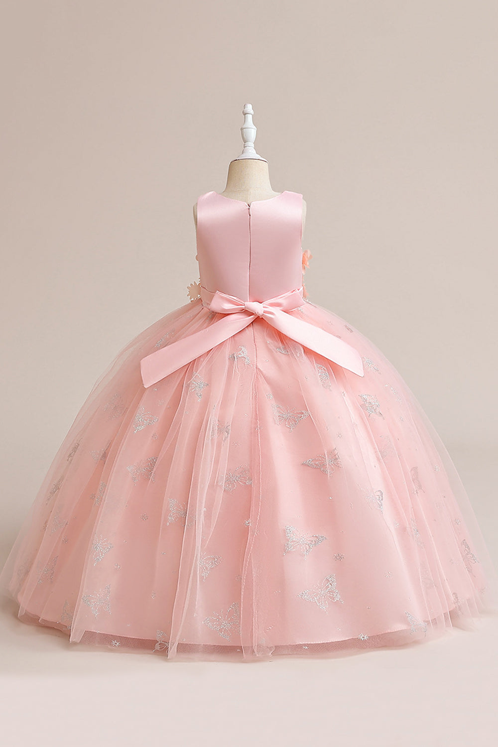 Vestido de niña sin mangas de tul rosa con apliques