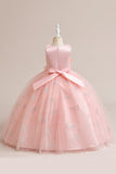 Vestido de niña sin mangas de tul rosa con apliques