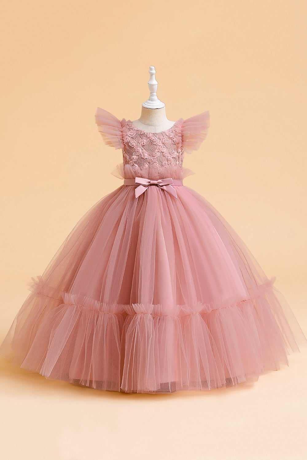 Tul A Line Champagne Girl Dress con lazo