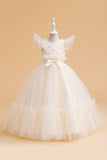 Tul A Line Champagne Girl Dress con lazo