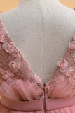 Tul A Line Champagne Girl Dress con lazo