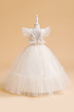 Tul A Line Champagne Girl Dress con lazo