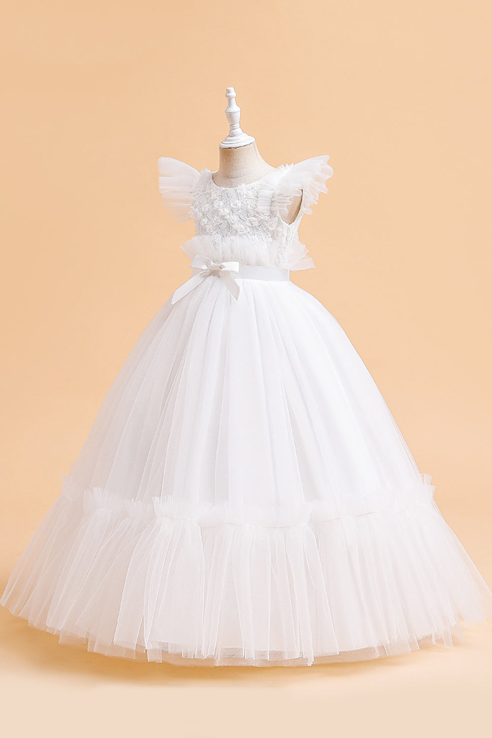 Tul A Line Champagne Girl Dress con lazo