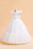 Tul A Line Champagne Girl Dress con lazo