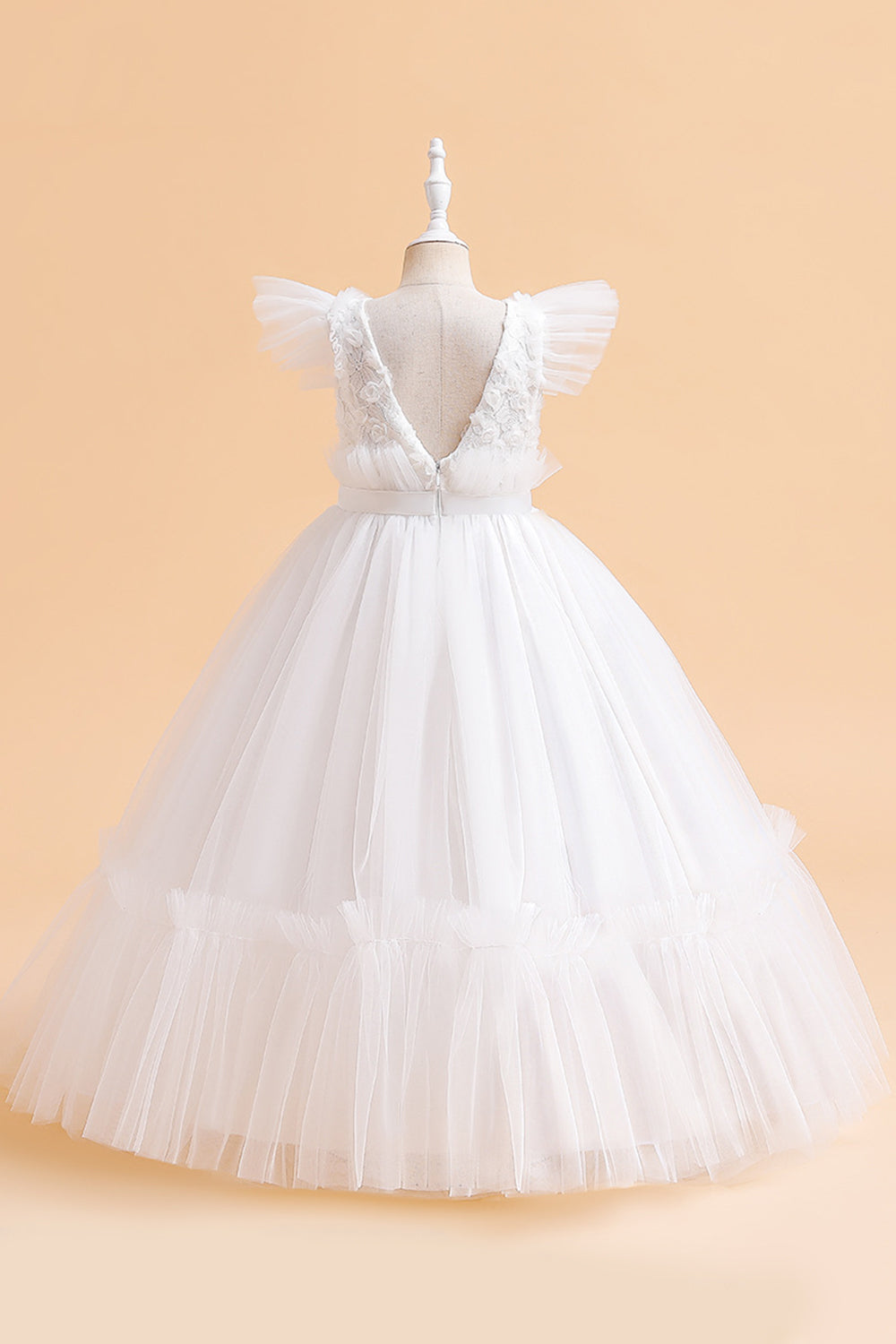 Tul A Line Champagne Girl Dress con lazo