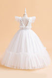 Tul A Line Champagne Girl Dress con lazo