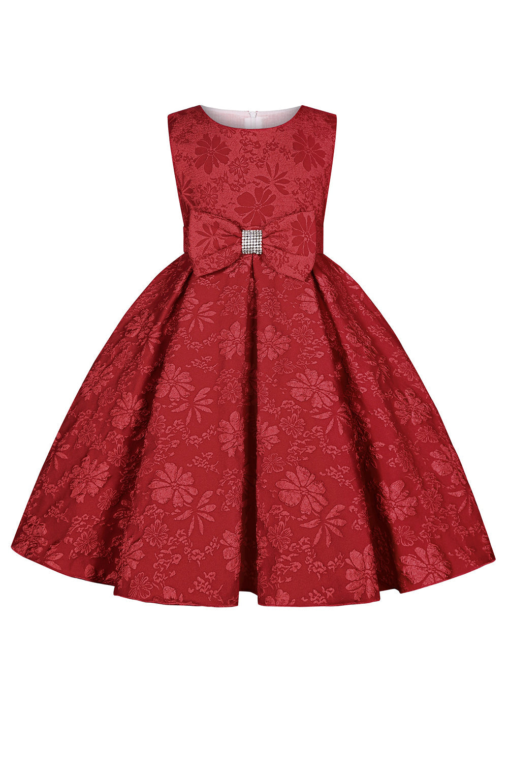 Lindo cuello joya rosa Jacquard vestido de niña