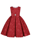 Lindo cuello joya rosa Jacquard vestido de niña