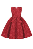 Lindo cuello joya rosa Jacquard vestido de niña
