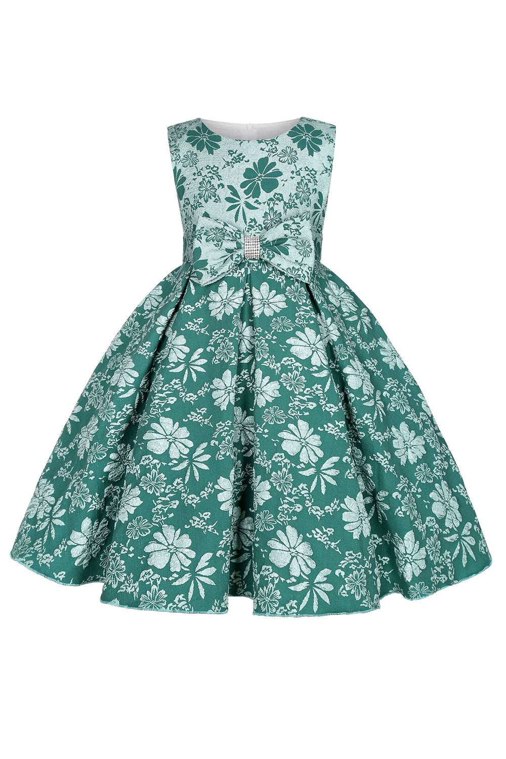 Lindo cuello joya rosa Jacquard vestido de niña