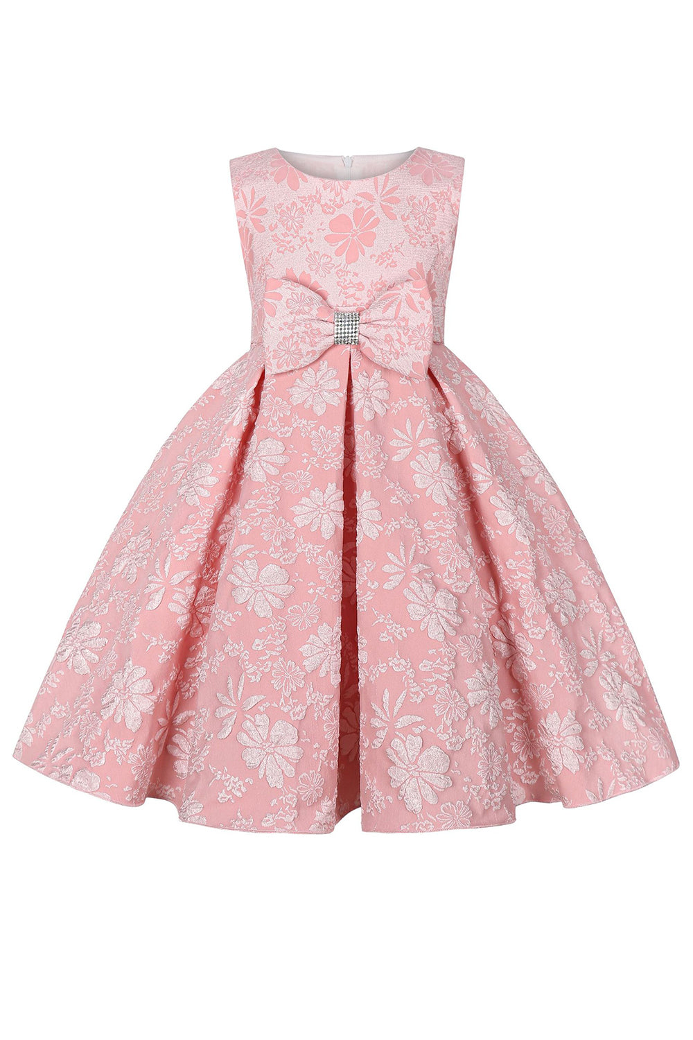 Lindo cuello joya rosa Jacquard vestido de niña