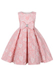 Lindo cuello joya rosa Jacquard vestido de niña